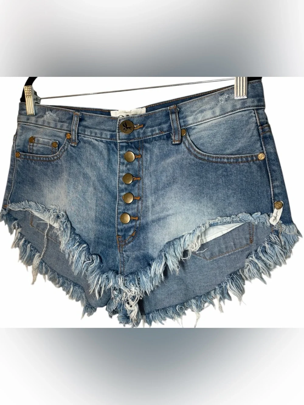 One Teaspoon Rollers Shred Cut-Off Denim Jean Shorts Sz 28 Distressed Button-Fly